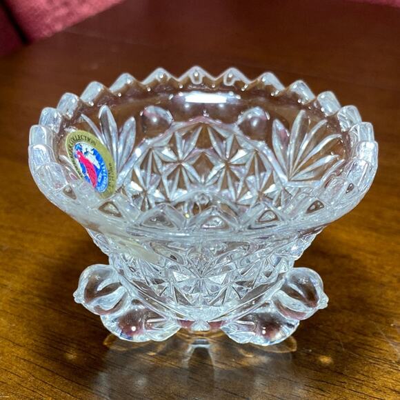 Vintage Hofbauer 1982 Lead Crystal Byrdes 3 footed Bird Sawtooth Trinket Dish - Picture 4 of 10